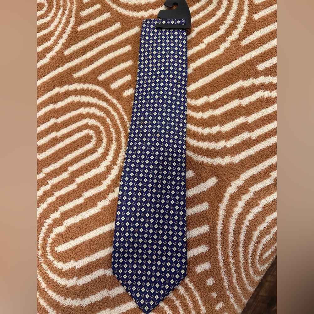 Brooks Brothers Blue and Purple Geometric Buckle Print Silk Tie